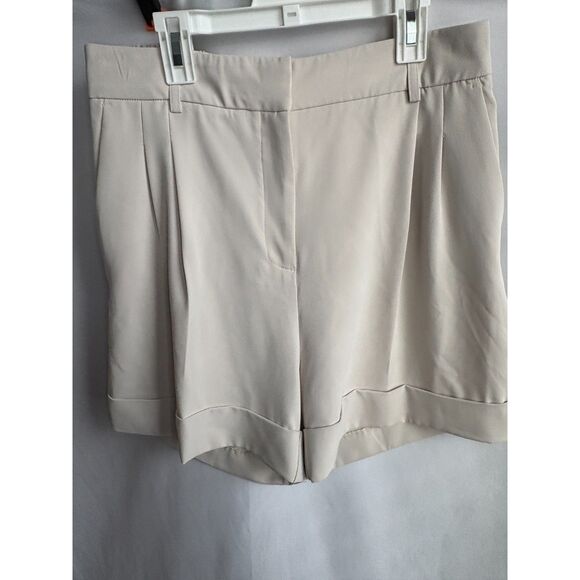 Rachel Zoe Cuffed Pleated Trouser Shorts High Waist Size 8 Stone Career 80s 90s - Picture 3 of 10